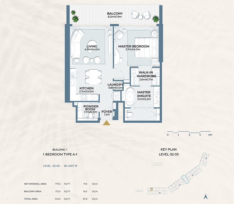 Fairmont Residences Al Marjan Island 1 Bedroom Apartment Floor Plan